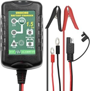 6V 12V Battery Charger 1.5A Automatic Battery maintainer trickle Battery Charger Smart Float Charger for auto car Motorcycle Lawn Mower Boat Motorcycle Snowmobile